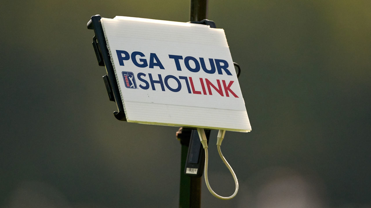 MEDINAH, ILLINOIS - AUGUST 15: A detail view of the PGA Tour ShotLink logo is seen of a tablet cover during the first round of the BMW Championship at Medinah Country Club on August 15, 2019 in Medinah, Illinois.