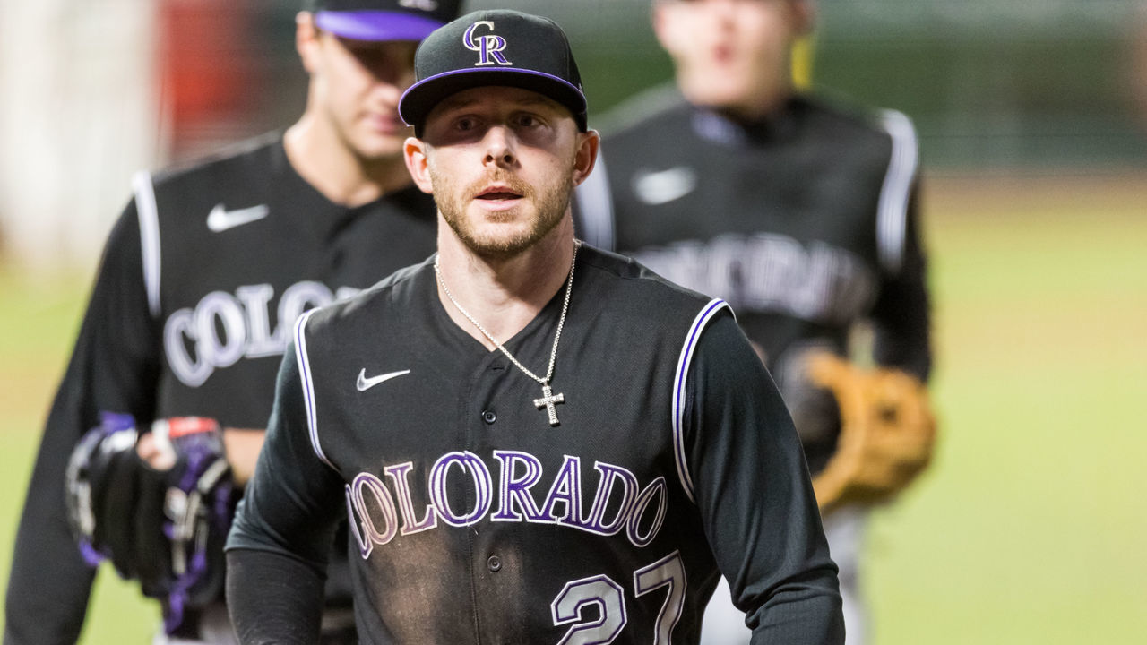 SAN FRANCISCO, CA - SEPTEMBER 23: Colorado Rockies shortstop Trevor Story (27) heads back to the dugout after a great play to close the inning during the MLB baseball game between the Colorado Rockies and San Francisco Giants on September 23, 2020 at Oracle Park in San Francisco, CA.