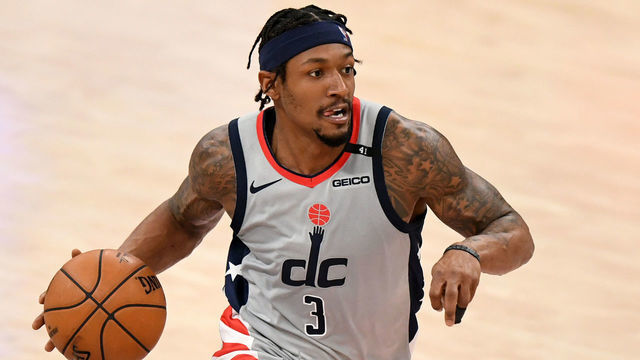 WASHINGTON, DC - FEBRUARY 27: Bradley Beal #3 of the Washington Wizards dribbles against the Minnesota Timberwolves during the second half at Capital One Arena on February 27, 2021 in Washington, DC.