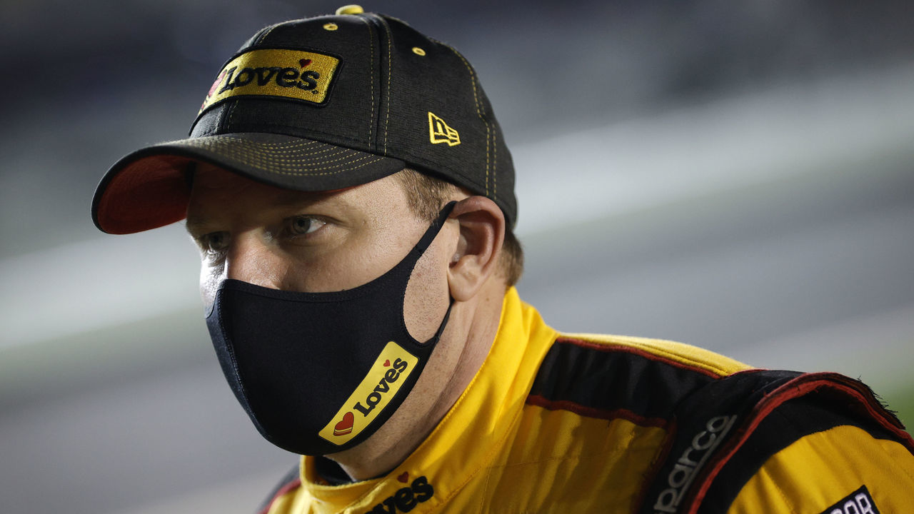 DAYTONA BEACH, FLORIDA - FEBRUARY 10: Michael McDowell, driver of the #34 Love's Travel Stops Ford, waits on the grid during qualifying for the NASCAR Cup Series 63rd Annual Daytona 500 at Daytona International Speedway on February 10, 2021 in Daytona Beach, Florida.