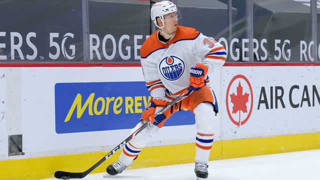 VANCOUVER, BC - FEBRUARY 25: Edmonton Oilers right wing Alex Chiasson (39) skates with the puck during their NHL game against the Vancouver Canucks at Rogers Arena on February 25, 2021 in Vancouver, British Columbia, Canada.