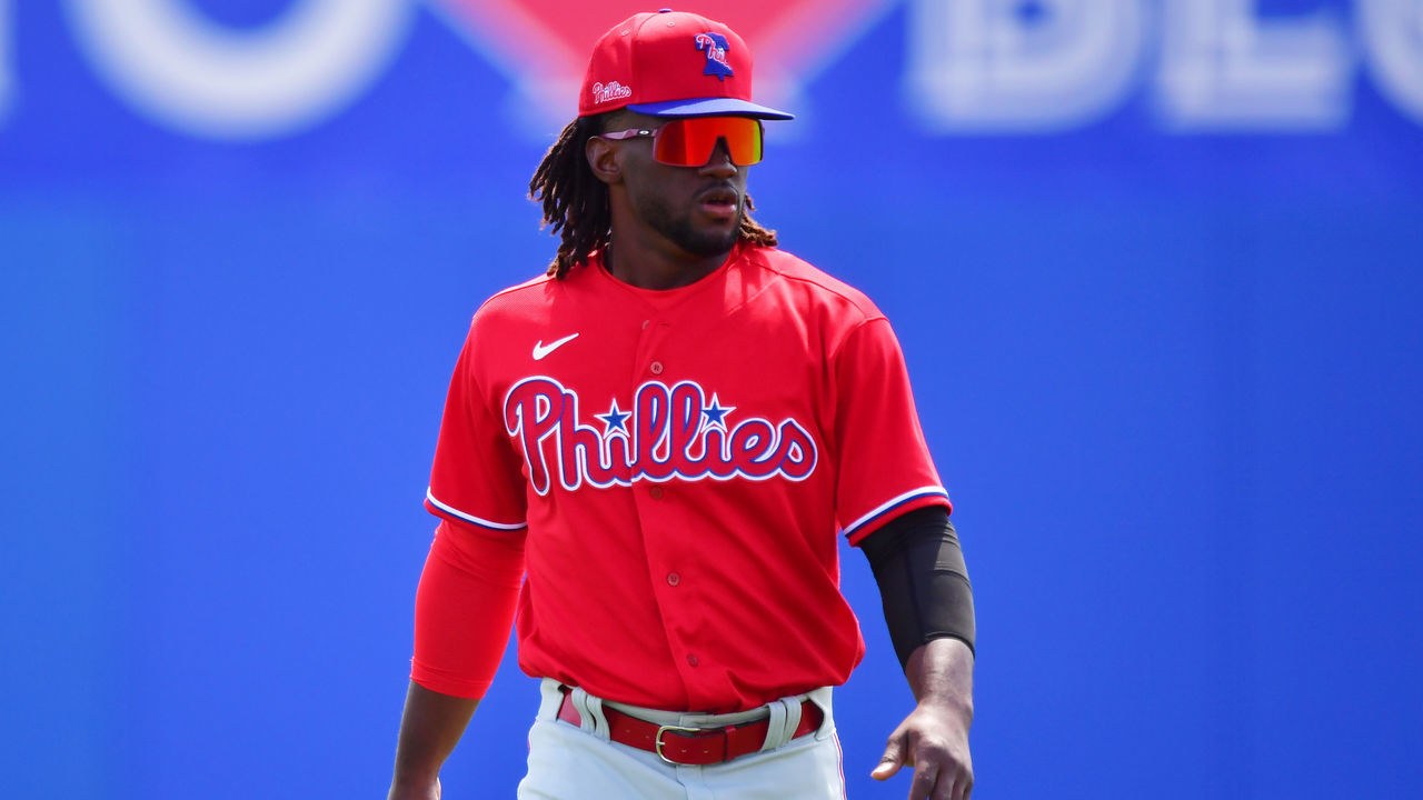 DUNEDIN, FLORIDA - MARCH 02: Odubel Herrera #37 of the Philadelphia Phillies looks on before a spring training game against the Toronto Blue Jays on March 02, 2021 at TD Ballpark in Dunedin, Florida.