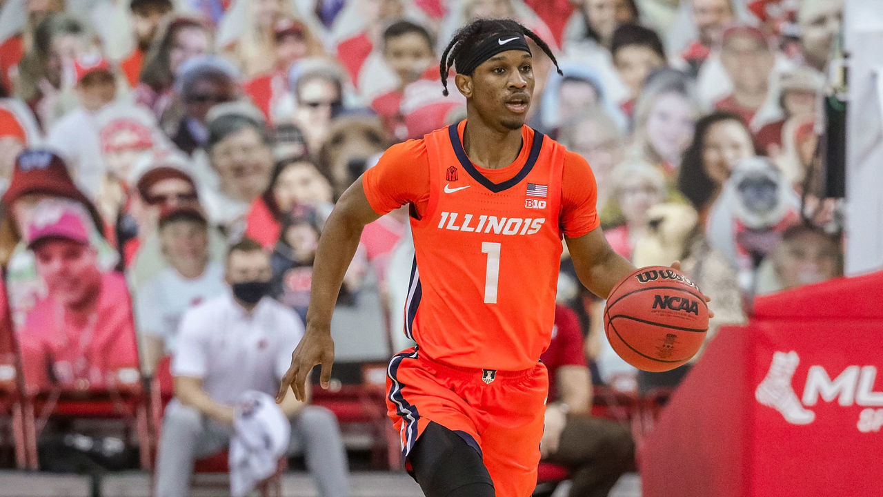 MADISON, WISCONSIN - FEBRUARY 27: Trent Frazier #1 of the Illinois Fighting Illini dribbles the ball in the first half against the Wisconsin Badgers at the Kohl Center on February 27, 2021 in Madison, Wisconsin.