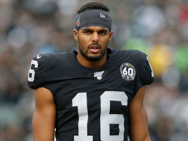 OAKLAND, CALIFORNIA - DECEMBER 08: Tyrell Williams #16 of the Oakland Raiders looks on from the sideline in the first half against the Tennessee Titans at RingCentral Coliseum on December 08, 2019 in Oakland, California.