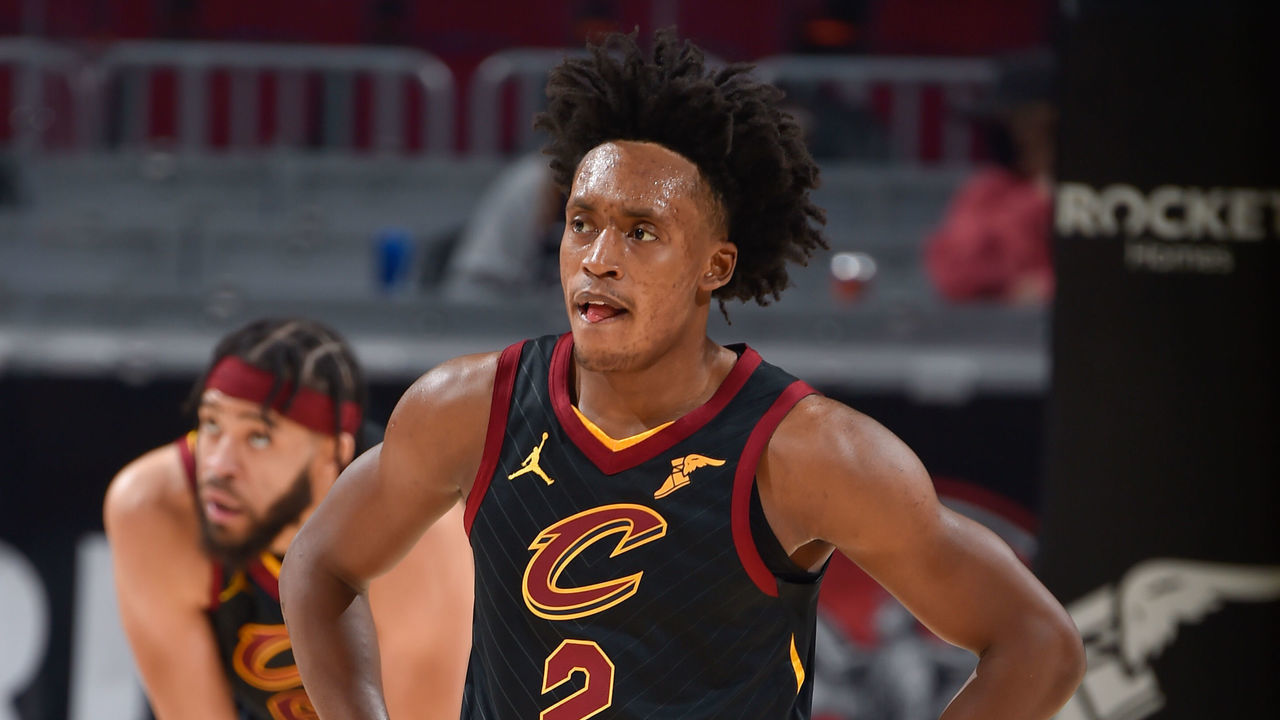 CLEVELAND, OH - MARCH 3: Collin Sexton #2 of the Cleveland Cavaliers looks on during the game against the Indiana Pacers on March 3, 2021 at Rocket Mortgage FieldHouse in Cleveland, Ohio. NOTE TO USER: User expressly acknowledges and agrees that, by downloading and/or using this Photograph, user is consenting to the terms and conditions of the Getty Images License Agreement. Mandatory Copyright Notice: Copyright 2021 NBAE