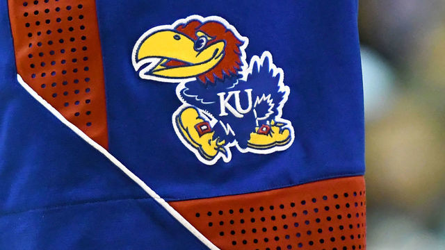 LAHAINA, HI - NOVEMBER 25: The Kansas Jayhawks logo on a pair of shorts during a first round Maui Invitation game against the Chaminade Silverswords at the Lahaina Civic Center on November 25, 2019 in Lahaina, Hawaii.