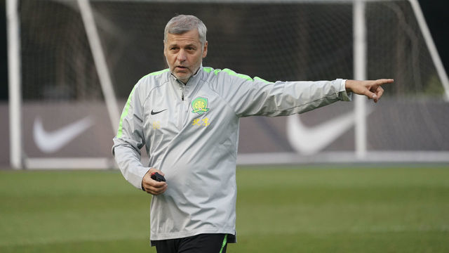 BEIJING, CHINA - SEPTEMBER 19: Head Coach Bruno Genesio of Beijing Guoan reacts during Beijing Guoan Training Session on September 19, 2019 in Beijing, China.