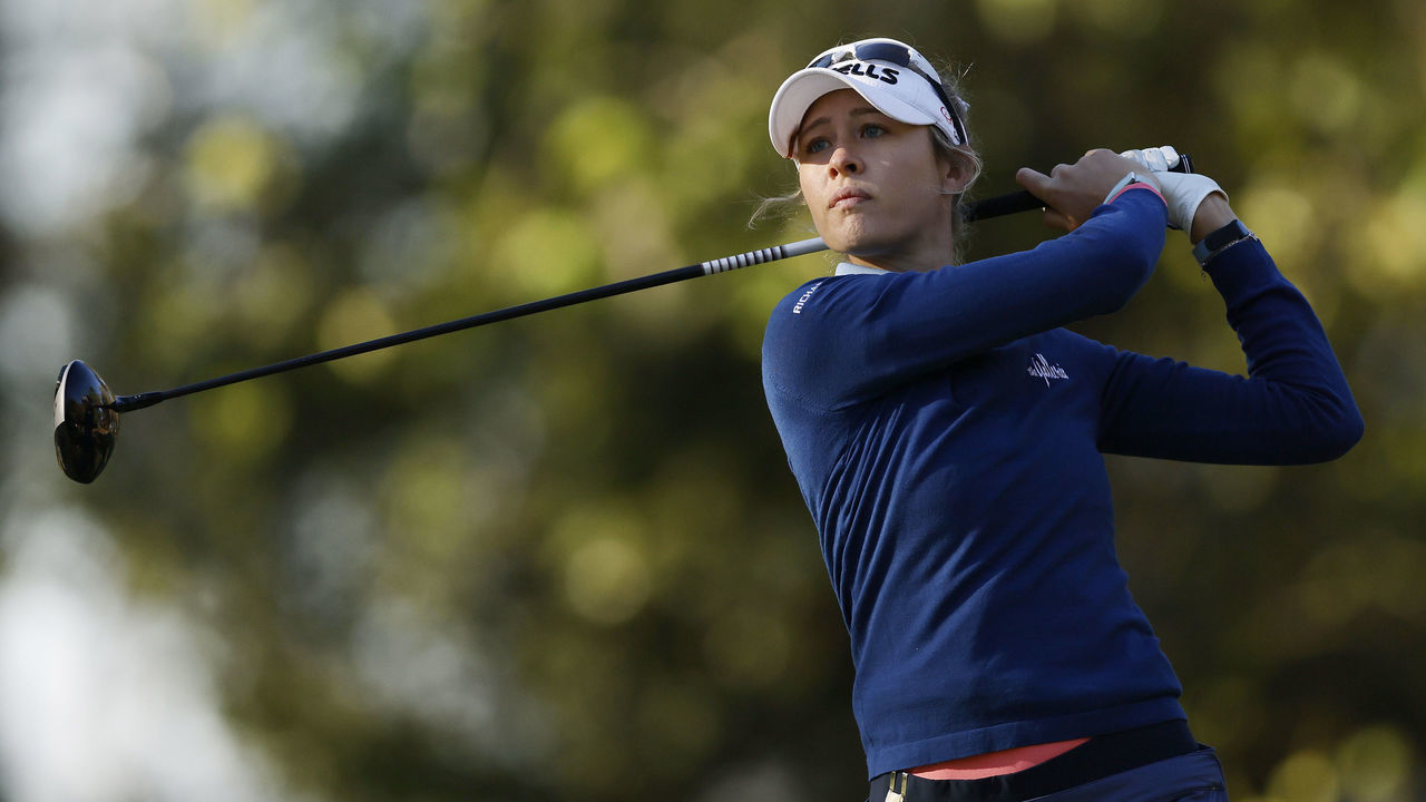 OCALA, FLORIDA - MARCH 04: Nelly Korda of the United States plays her shot from the second tee during the first round of the LPGA Drive On Championship at Golden Ocala Golf Club on March 04, 2021 in Ocala, Florida.