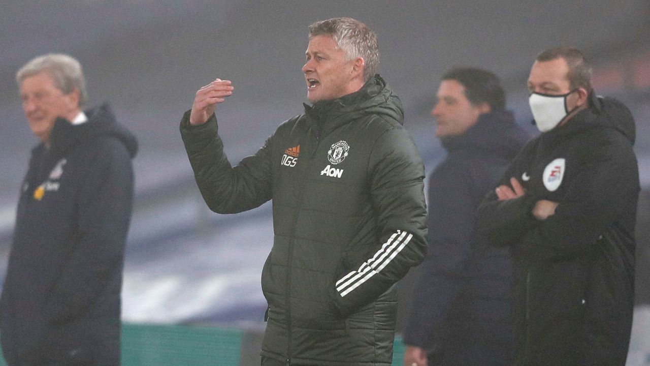 Manchester United's Norwegian manager Ole Gunnar Solskjaer gestures from the touchline during the English Premier League football match between Crystal Palace and Manchester United at Selhurst Park in south London on March 3, 2021.