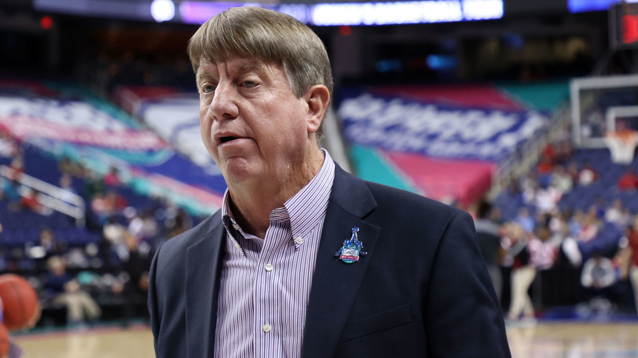 GREENSBORO, NC - MARCH 07: Head coach Wes Moore of North Carolina State University during a game between Boston College and NC State at Greensboro Coliseum on March 07, 2020 in Greensboro, North Carolina.