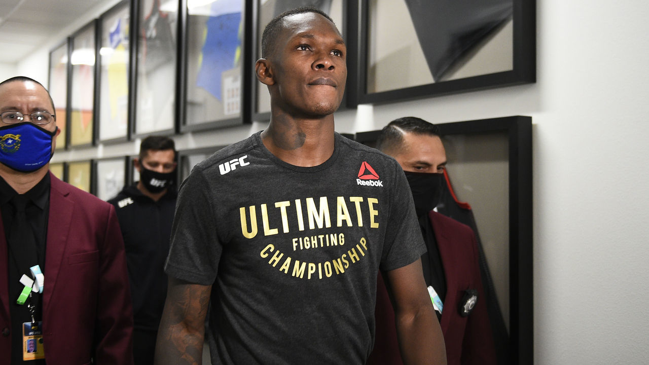 LAS VEGAS, NEVADA - MARCH 06: Israel Adesanya of Nigeria prepares to fight Jan Blachowicz of Poland in their UFC light heavyweight championship fight during the UFC 259 event at UFC APEX on March 06, 2021 in Las Vegas, Nevada.