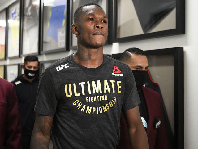 LAS VEGAS, NEVADA - MARCH 06: Israel Adesanya of Nigeria prepares to fight Jan Blachowicz of Poland in their UFC light heavyweight championship fight during the UFC 259 event at UFC APEX on March 06, 2021 in Las Vegas, Nevada.