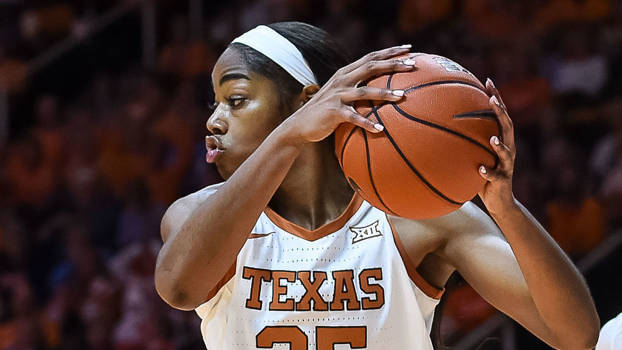 KNOXVILLE, TN - DECEMBER 08: Texas Longhorns forward Charli Collier (35) grabs a rebound during a college basketball game between the Tennessee Lady Vols and Texas Longhorns on December 8, 2019, at Thompson-Boling Arena in Knoxville, TN.