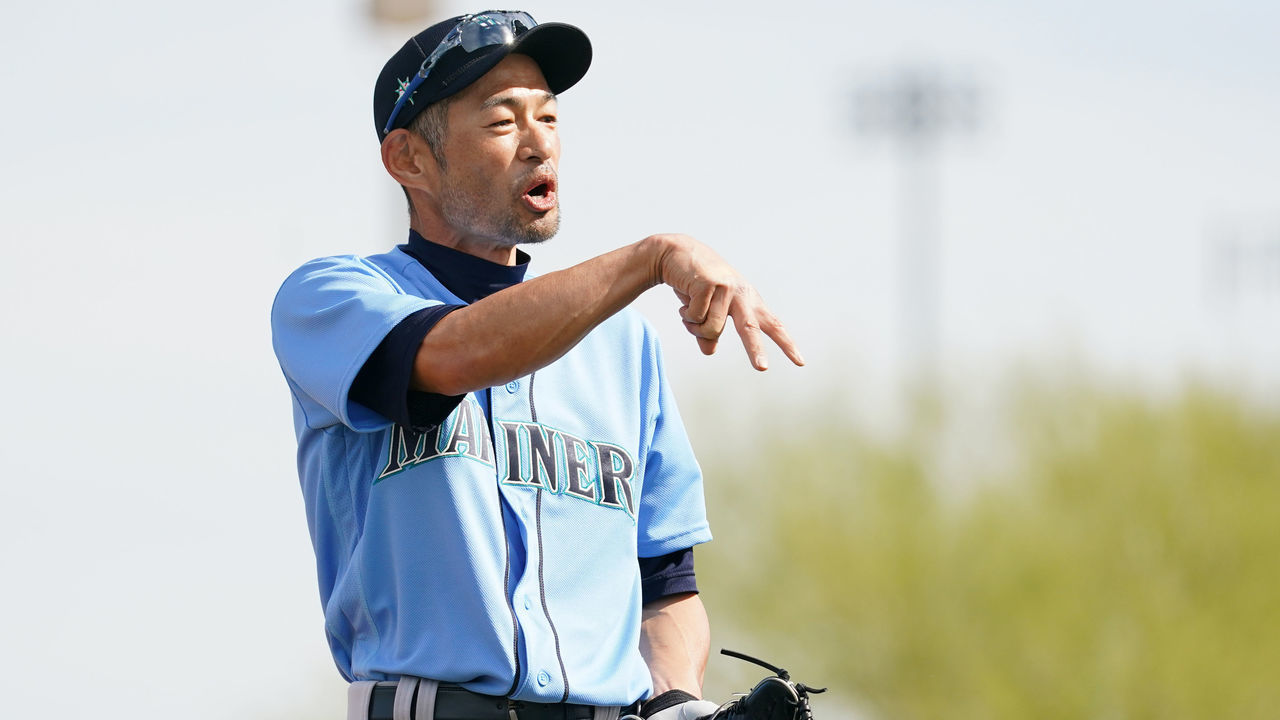 PEORIA, AZ - FEBRUARY 21: Ichiro Suzuki of the Seattle Mariners looks on during the spring training at the Peoria Stadium on February 21, 2020 in Peoria, Arizona.