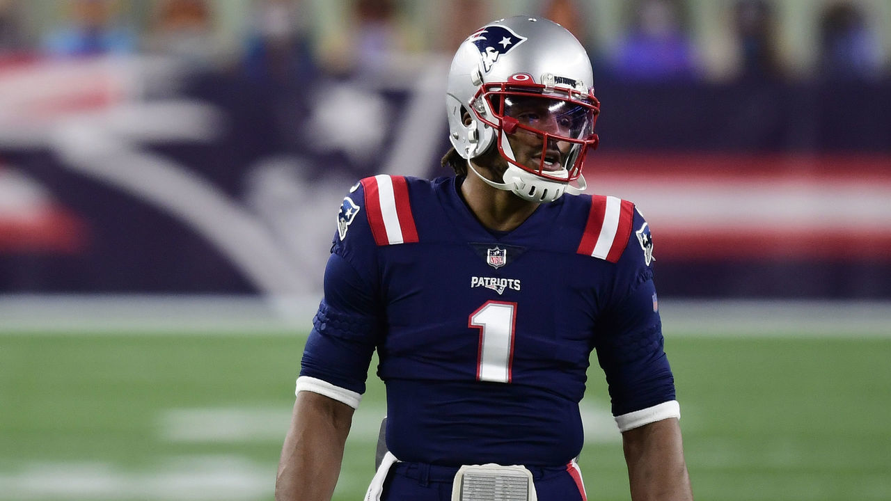 FOXBOROUGH, MA - DECEMBER 28: Cam Newton #1 of the New England Patriots warms up before a game against the Buffalo Bills at Gillette Stadium on December 28, 2020 in Foxborough, Massachusetts.