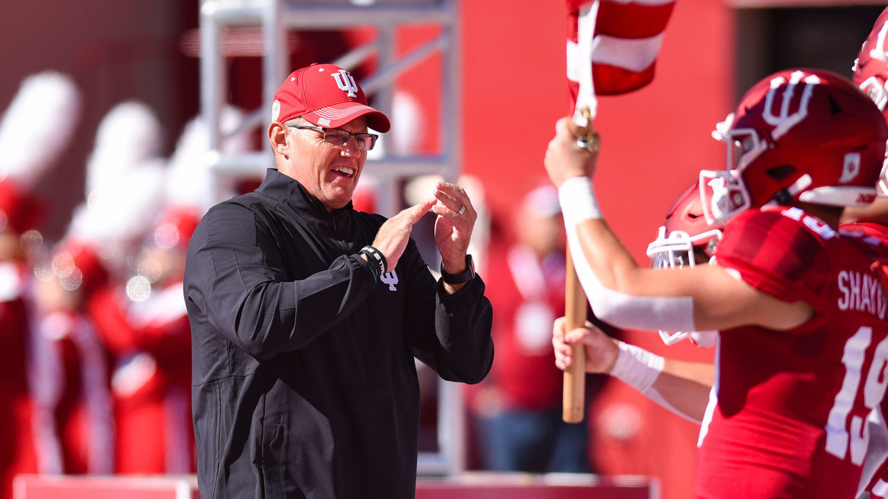 BLOOMINGTON, IN - OCTOBER 12: Indiana head coach Tom Allen prior to a college football game between the Rutgers Scarlet Knights and Indiana Hoosiers on October 12, 2019 at Memorial Stadium in Bloomington, IN