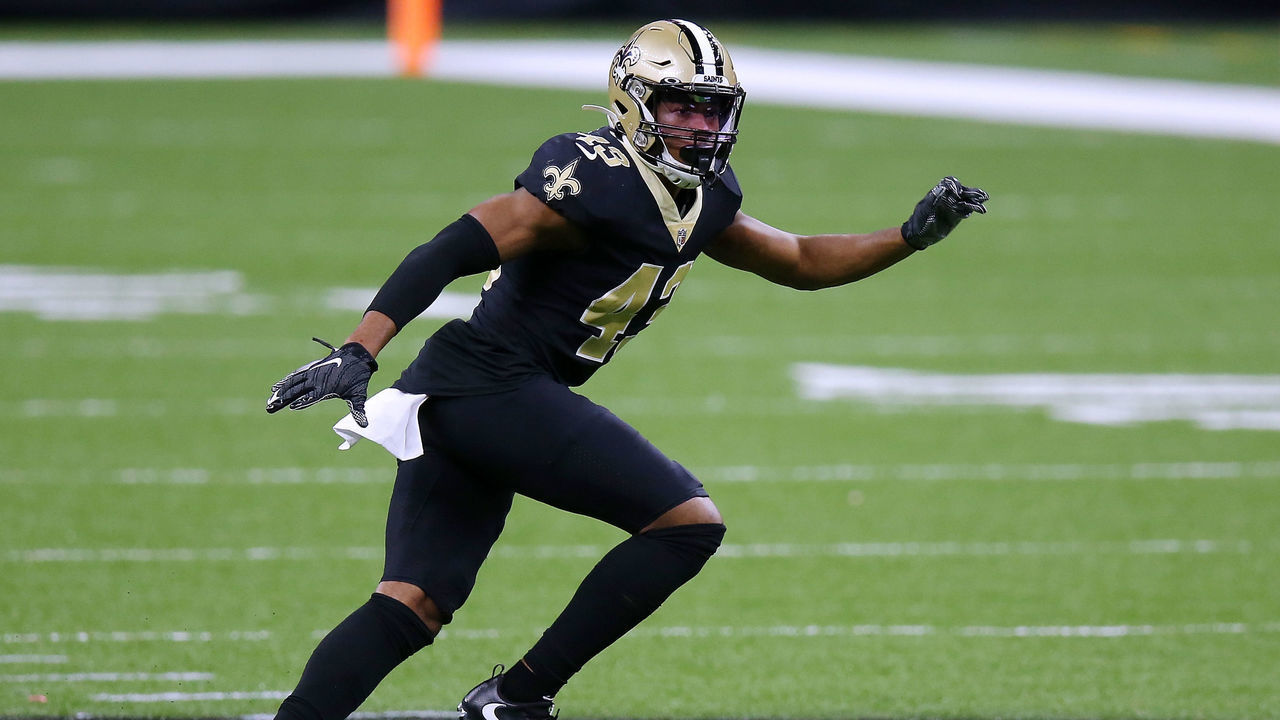 NEW ORLEANS, LOUISIANA - OCTOBER 25: Marcus Williams #43 of the New Orleans Saints in action against the Carolina Panthers during a game at the Mercedes-Benz Superdome on October 25, 2020 in New Orleans, Louisiana.
