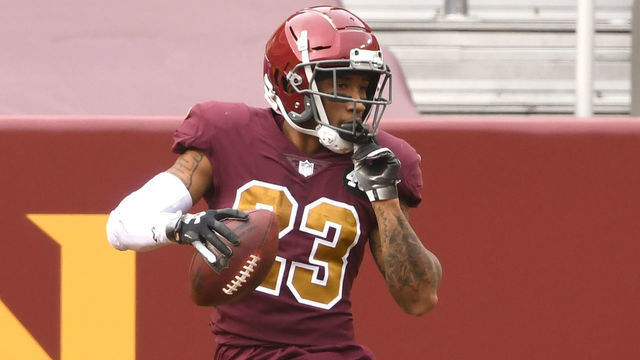 LANDOVER, MD - NOVEMBER 22: Ronald Darby #23 of the Washington Football Team celebrates a play during a NFL football game against the Cincinnati Bengals on November 22, 2020 at FedExField in Landover, Maryland.