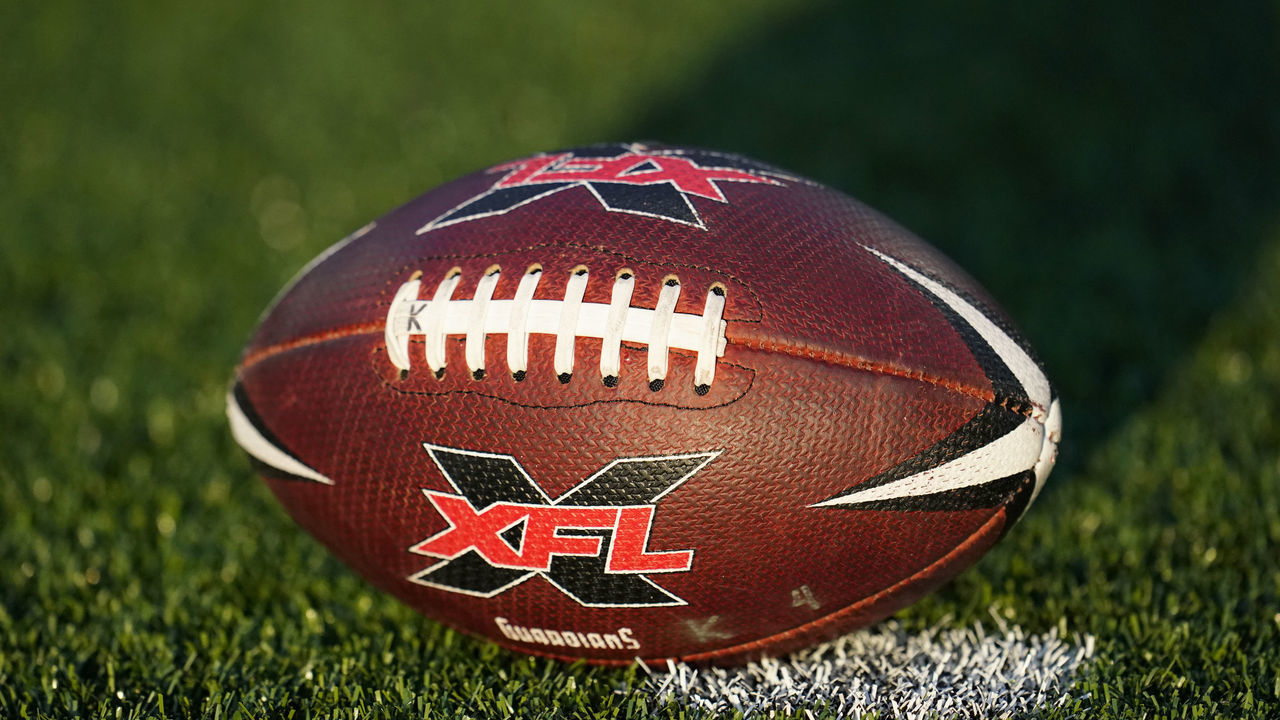 ARLINGTON, TX - MARCH 7: A general view of the New York Guardians official game ball during the XFL game against the Dallas Renegades at Globe Life Park on March 7, 2020 in Arlington, Texas.