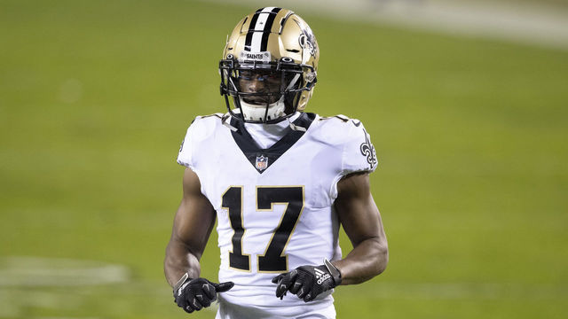 PHILADELPHIA, PA - DECEMBER 13: Emmanuel Sanders #17 of the New Orleans Saints looks on against the Philadelphia Eagles at Lincoln Financial Field on December 13, 2020 in Philadelphia, Pennsylvania.