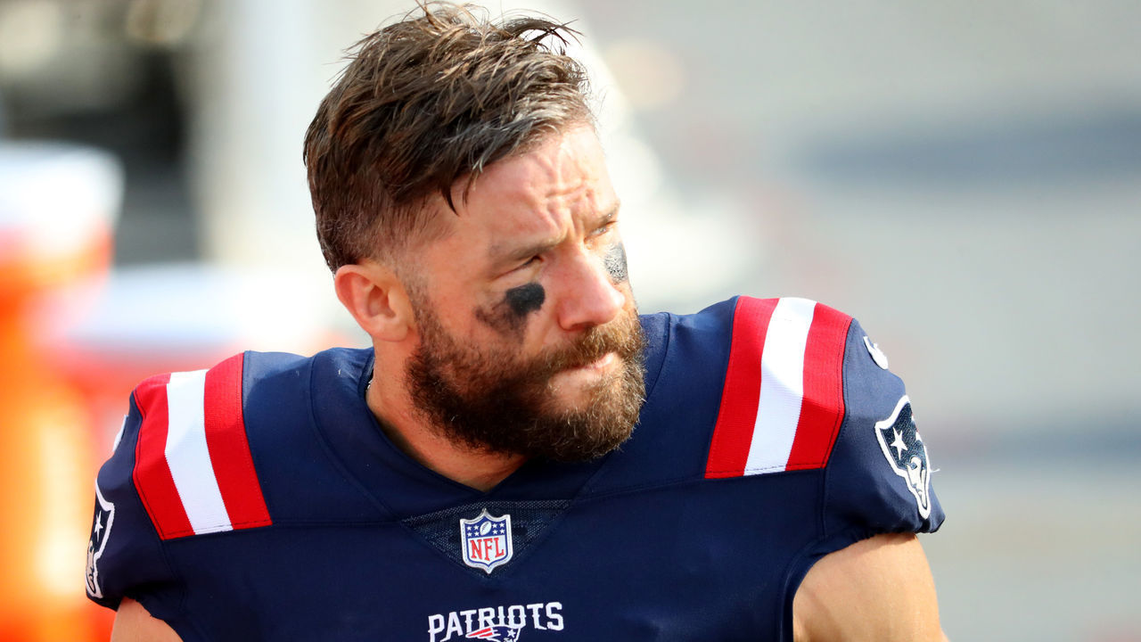 FOXBOROUGH, MASSACHUSETTS - OCTOBER 18: Julian Edelman #11 of the New England Patriots looks on after the game against the Denver Broncos at Gillette Stadium on October 18, 2020 in Foxborough, Massachusetts.