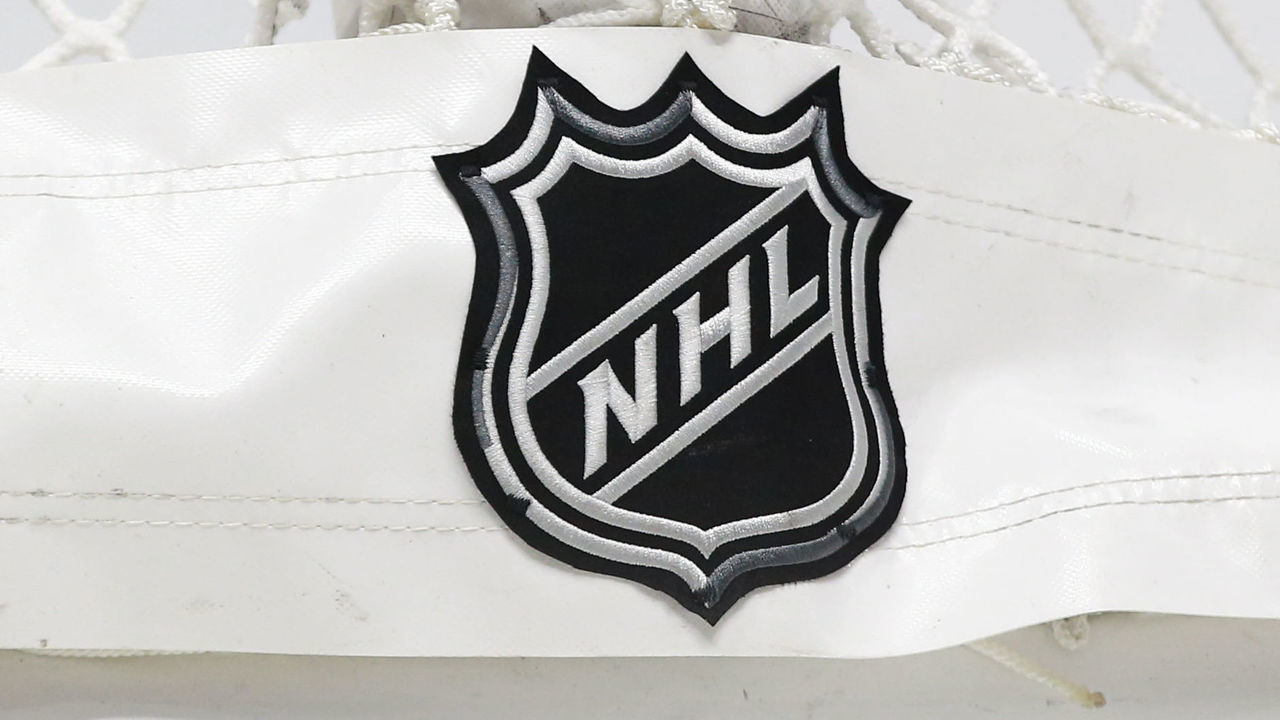 VANCOUVER, BC - FEBRUARY 23: NHL logo on the back of the net as the Edmonton Oilers play the Vancouver Canucks during their NHL game at Rogers Arena on February 23, 2021 in Vancouver, British Columbia, Canada.