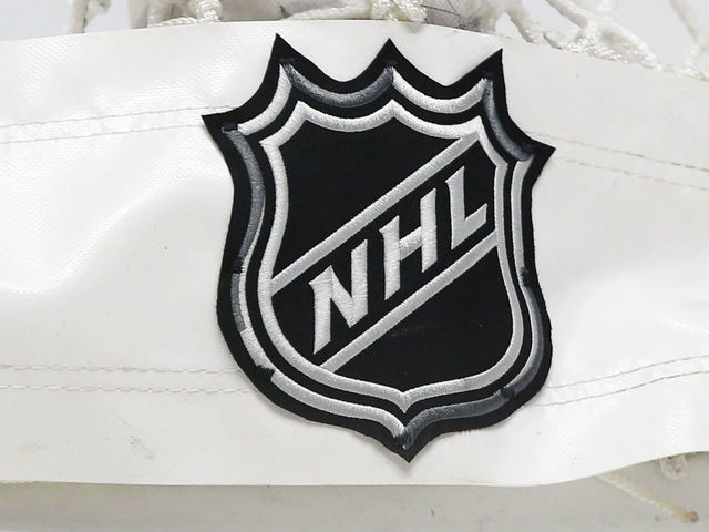 VANCOUVER, BC - FEBRUARY 23: NHL logo on the back of the net as the Edmonton Oilers play the Vancouver Canucks during their NHL game at Rogers Arena on February 23, 2021 in Vancouver, British Columbia, Canada.