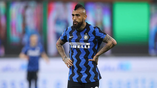 MILAN, ITALY - MARCH 08: Arturo Vidal of Internazionale reacts during the Serie A match between FC Internazionale and Atalanta BC at Stadio Giuseppe Meazza on March 08, 2021 in Milan, Italy.