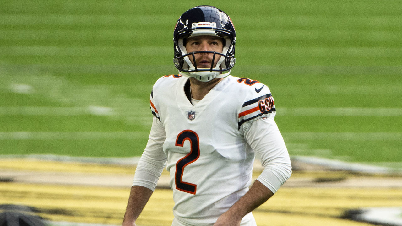 MINNEAPOLIS, MN - DECEMBER 20: Cairo Santos #2 of the Chicago Bears kicks an extra point in the first quarter of the game against the Minnesota Vikings at U.S. Bank Stadium on December 20, 2020 in Minneapolis, Minnesota.