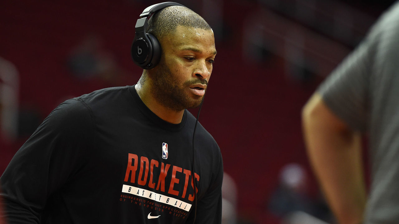 HOUSTON, TX - FEBRUARY 22: P.J. Tucker #17 of the Houston Rockets warms up prior to the game against the Chicago Bulls on February 22, 2021 at the Toyota Center in Houston, Texas. Mandatory Copyright Notice: Copyright 2021 NBAE