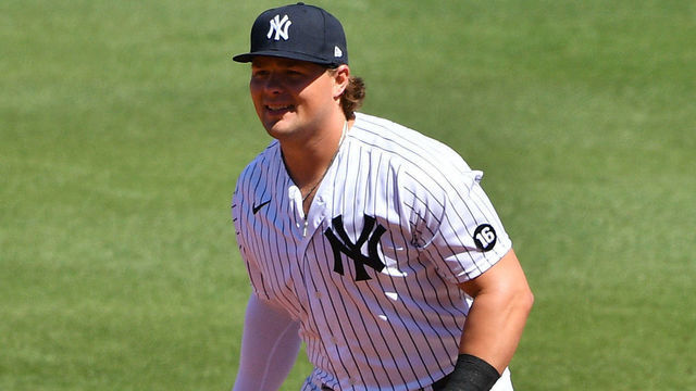 TAMPA, FLORIDA - MARCH 07: Luke Voit #59 of the New York Yankees in action against the Philadelphia Phillies in a spring training game at George M. Steinbrenner Field on March 07, 2021 in Tampa, Florida.