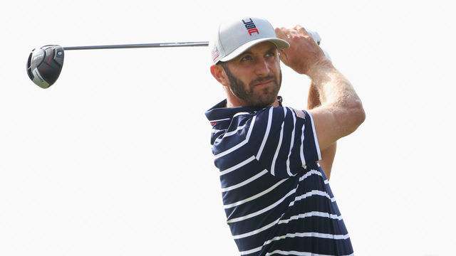 PARIS, FRANCE - SEPTEMBER 28: Dustin Johnson of the United States tees off during the afternoon foursome matches of the 2018 Ryder Cup at Le Golf National on September 28, 2018 in Paris, France.