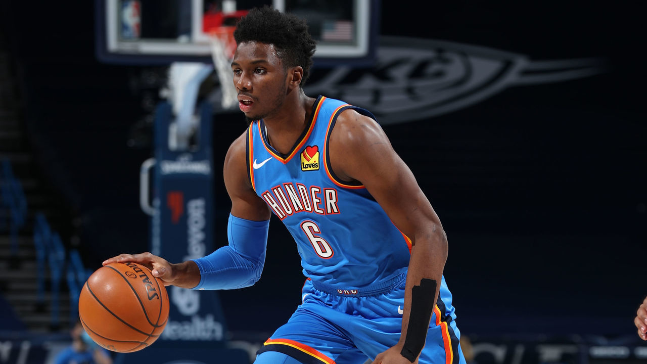 OKLAHOMA CITY, OK - FEBRUARY 22: Hamidou Diallo #6 of the Oklahoma City Thunder handles the ball against the Miami Heat on February 22, 2021 at Chesapeake Energy Arena in Oklahoma City, Oklahoma. Mandatory Copyright Notice: Copyright 2021 NBAE