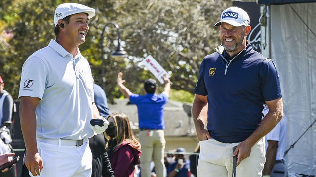 ORLANDO, FL - MARCH 07: Bryson DeChambeau and Lee Westwood smile on the first tee during the final round of the Arnold Palmer Invitational presented by MasterCard at Bay Hill Club and Lodge on March 7, 2021 in Orlando, Florida.