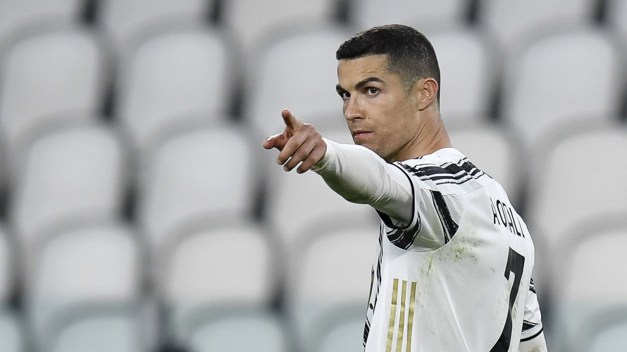 TURIN, ITALY - MARCH 02: Cristiano Ronaldo of Juventus celebrates his 3-0 opening goal during the Serie A match between Juventus and Spezia Calcio at Allianz Stadium on March 02, 2021 in Turin, Italy.