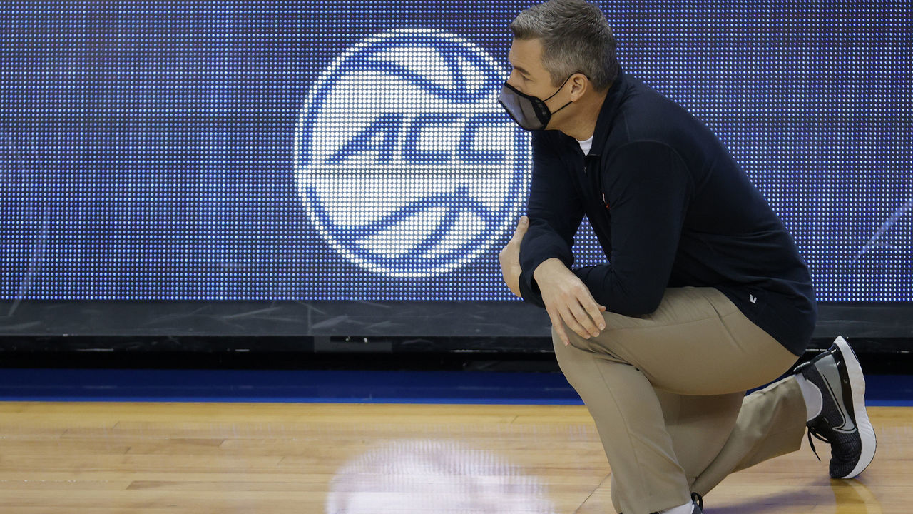 GREENSBORO, NORTH CAROLINA - MARCH 11: Head coach Tony Bennett of the Virginia Cavaliers looks on during the second half of their quarterfinals game against the Syracuse Orange in the ACC Men's Basketball Tournament at Greensboro Coliseum on March 11, 2021 in Greensboro, North Carolina.