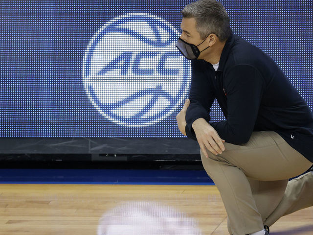 GREENSBORO, NORTH CAROLINA - MARCH 11: Head coach Tony Bennett of the Virginia Cavaliers looks on during the second half of their quarterfinals game against the Syracuse Orange in the ACC Men's Basketball Tournament at Greensboro Coliseum on March 11, 2021 in Greensboro, North Carolina.