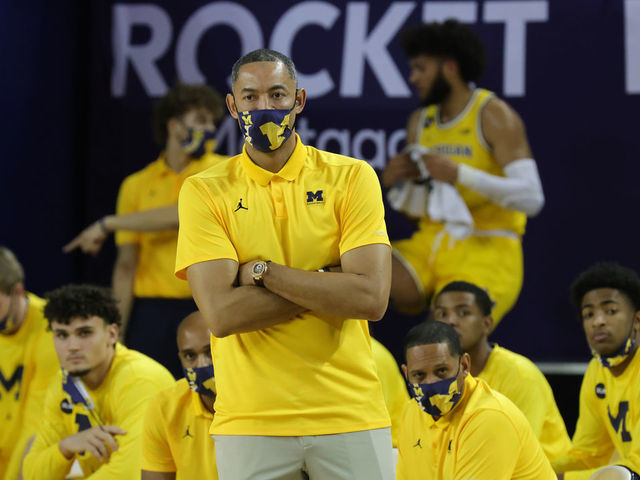 ANN ARBOR, MICHIGAN - JANUARY 12: Michigan Wolverines Head Basketball Coach Juwan Howard watches the action during the second half of the game against the Wisconsin Badgers at Crisler Arena on January 12, 2021 in Ann Arbor, Michigan. Michigan defeated Wisconsin 77-54.