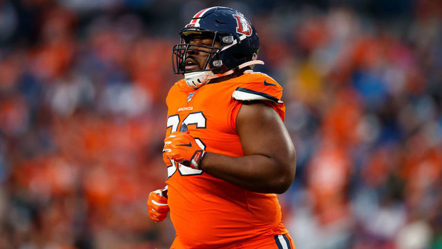 DENVER, CO - DECEMBER 22: Nose tackle Shelby Harris #96 of the Denver Broncos jogs off the field against the Detroit Lions during the fourth quarter at Empower Field at Mile High on December 22, 2019 in Denver, Colorado. The Broncos defeated the Lions 27-17.
