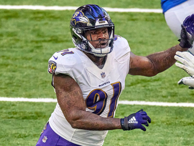 Raiders defensive end Yannick Ngakoue (91) during an NFL football