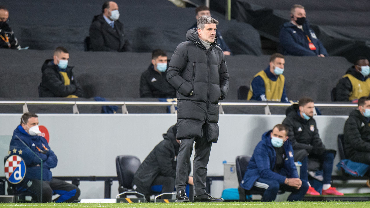 LONDON, ENGLAND - MARCH 11: manager Zoran Mamic of Dinamo Zagreb during the UEFA Europa League Round of 16 First Leg match between Tottenham Hotspur and Dinamo Zagreb at Tottenham Hotspur Stadium on March 11, 2021 in London, United Kingdom. Sporting stadiums around the UK remain under strict restrictions due to the Coronavirus Pandemic as Government social distancing laws prohibit fans inside venues resulting in games being played behind closed doors.