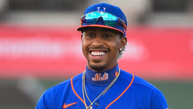WEST PALM BEACH, FL - MARCH 11: Francisco Lindor #12 of the New York Mets warms up before the start of the spring training game against the Houston Astros at The Ballpark of The Palm Beaches on March 11, 2021 in West Palm Beach, Florida.