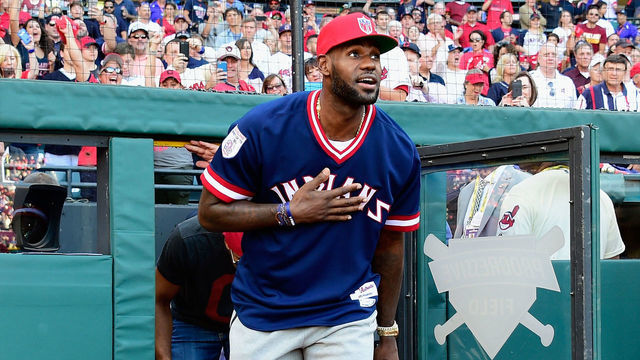 CLEVELAND, OH - OCTOBER 07: LeBron James #23 of the Cleveland Cavaliers walks onto the field prior to game two of the American League Divison Series between the Boston Red Sox and the Cleveland Indians at Progressive Field on October 7, 2016 in Cleveland, Ohio.