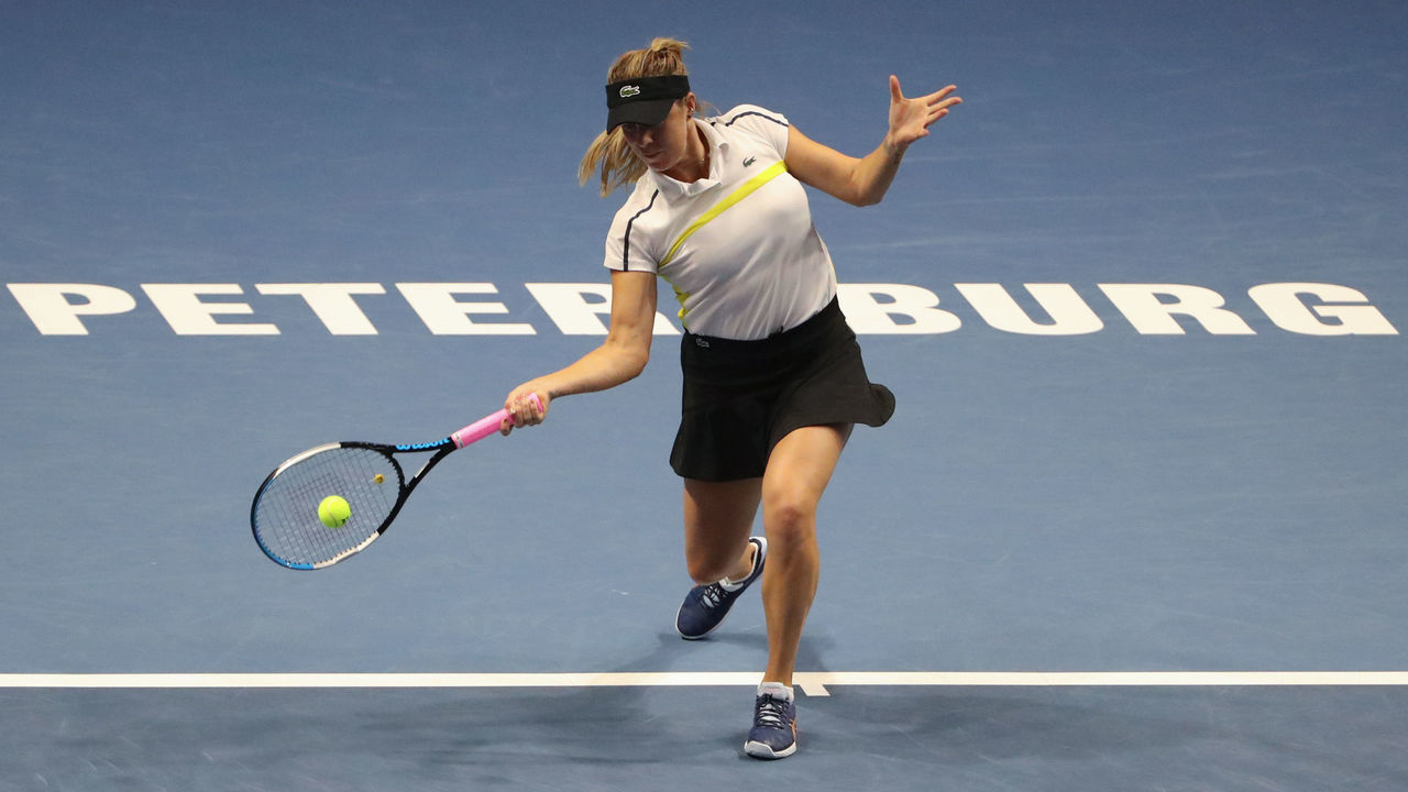 ST PETERSBURG, RUSSIA MARCH 16, 2019: Russias Anastasia Pavlyuchenkova returns a shot in a 2021 WTA Premier St Petersburg Ladies Trophy Round 1 singles match against Turkey's Buyukakcay at Sibur Arena. Alexander Demianchuk/TASS
