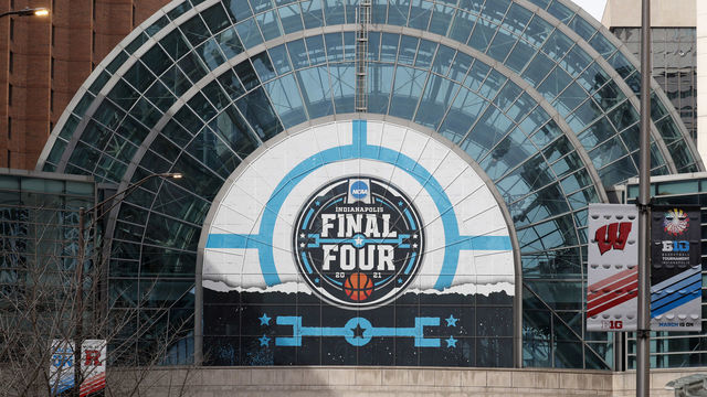 INDIANAPOLIS, IN - MARCH 9: Signage on display to commemorate March Madness and the 2021 NCAA Men's Final Four as seen on March 9, 2021 in Indianapolis, IN.
