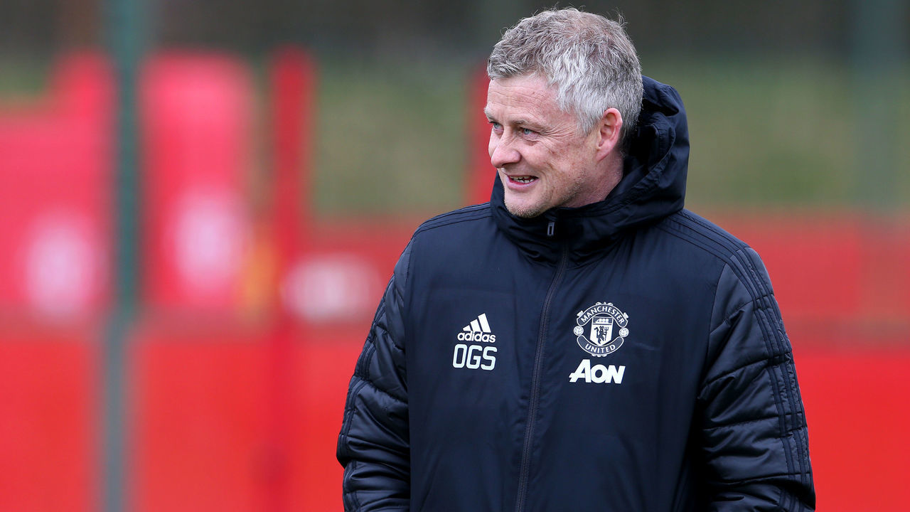 MANCHESTER, ENGLAND - MARCH 17: Manchester United Head Coach / Manager Ole Gunnar Solskjaer looks on during a first team training session at Aon Training Complex on March 17, 2021 in Manchester, England.