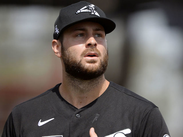 GLENDALE, ARIZONA - MARCH 07: Lucas Giolito #27 of the Chicago White Sox looks on against the Colorado Rockies on March 7, 2021 at Camelback Ranch in Glendale Arizona.