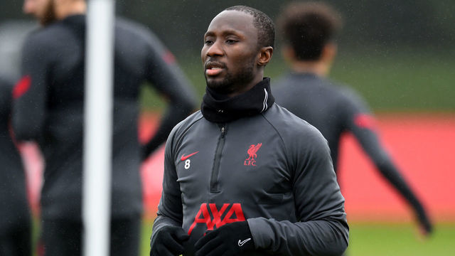 KIRKBY, ENGLAND - MARCH 18: (THE SUN OUT, THE SUN ON SUNDAY OUT) Naby Keita of Liverpool during a training session at AXA Training Centre on March 18, 2021 in Kirkby, England.