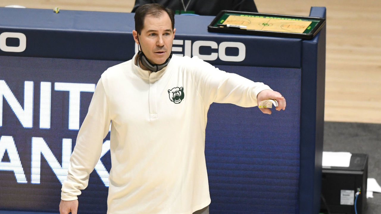 MORGANTOWN, WV - MARCH 02: Head coach Scott Drew of the Baylor Bears signals to his players during a college basketball game against the West Virginia Mountaineers at WVU Coliseum on March 2, 2021 in Morgantown, West Virginia.