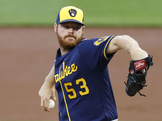 CINCINNATI, OH - SEPTEMBER 21: Brandon Woodruff #53 of the Milwaukee Brewers pitches during a game against the Cincinnati Reds at Great American Ball Park on September 21, 2020 in Cincinnati, Ohio. The Reds won 6-3.